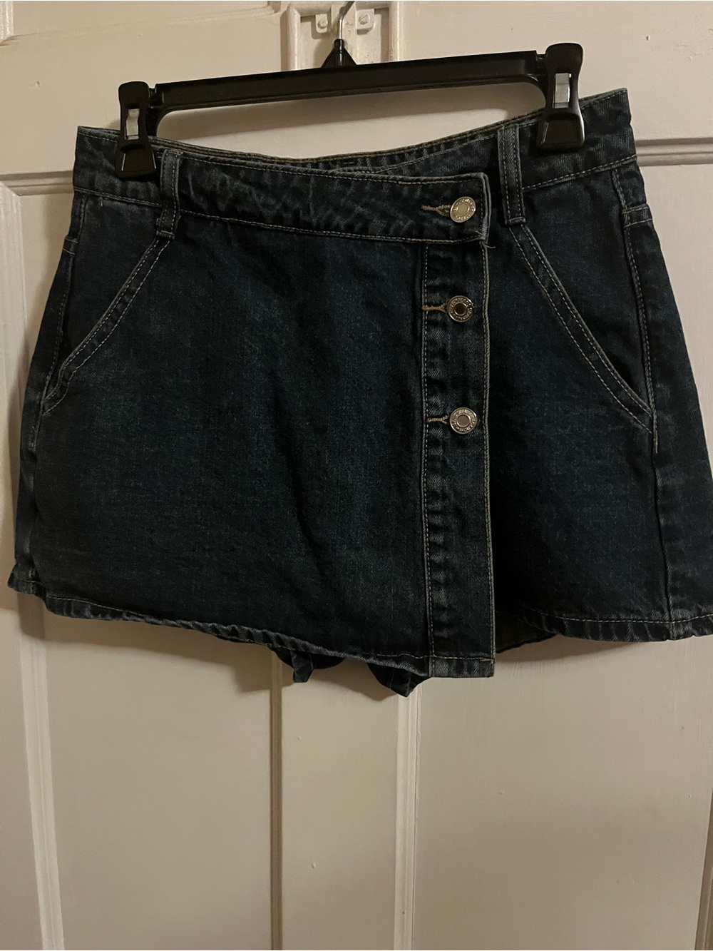 SHEIN Dark Wash Denim Mini Skirt with Front Buttons